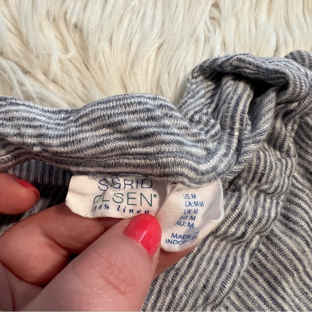 Sigrid Olsen V-Neck Linen Tank Top White Blue Stripes - Picture 10 of 10